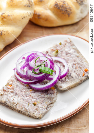 salty jelly called sulc with red and spring onion salty jelly called sulc with red and spring onion 89340647