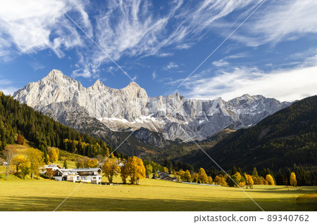 autumn view of Dachstein massif in Austria autumn view of Dachstein massif in Austria 89340762