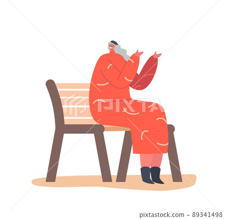 Senior Female Character in Trendy Clothed Group Sitting on Bench, Communicate, Chatting, Share Gossips 89341498