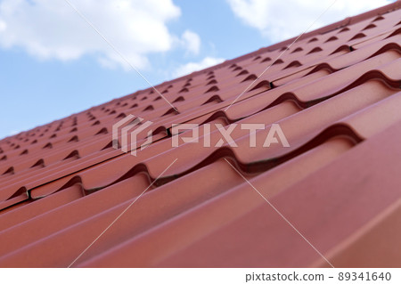 Modern roof made of corrugated metal tiles roofing 89341640