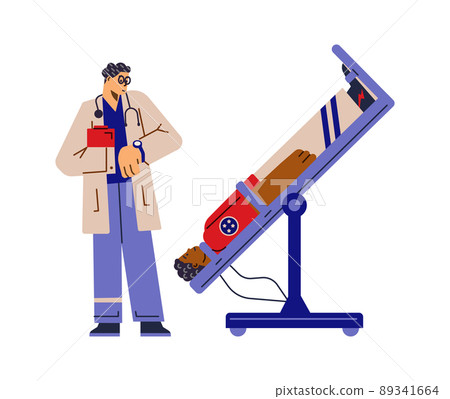 Astronaut trains on zero gravity simulation device, flat vector illustration isolated on white background. 89341664