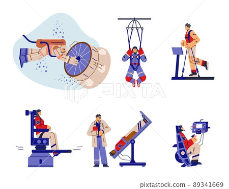 Astronauts training for flight in outer space flat vector illustration isolated. Astronauts training for flight in outer space flat vector illustration isolated. 89341669