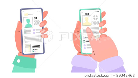 Hands of people filling electronic health records chart, flat vector isolated. Hands of people filling electronic health records chart, flat vector isolated. 89342468