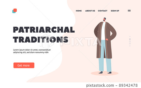 Patriarchal Traditions Landing Page Template. Muslim Male Character Wear Traditional Dress. Arab Man in National Clothes Patriarchal Traditions Landing Page Template. Muslim Male Character Wear Traditional Dress. Arab Man in National Clothes 89342478