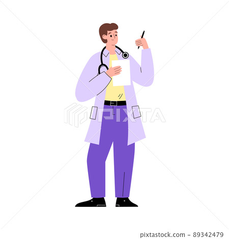 Doctor physician making records of patients health, flat vector isolated. Doctor physician making records of patients health, flat vector isolated. 89342479