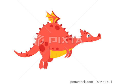 Cute Dragon, Funny Fairytale Animal, Amphibian with Big Belly and Small Wings. Medieval Flying Fantasy Reptile Creature Cute Dragon, Funny Fairytale Animal, Amphibian with Big Belly and Small Wings. Medieval Flying Fantasy Reptile Creature 89342501