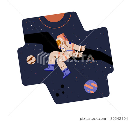 Space abstract shape backdrop with cosmonaut, flat vector illustration isolated. 89342504
