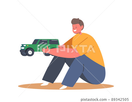 Child Fun with Toy, Little Boy Character Sitting on Floor Playing with Car. Kid Recreation at Home or Kindergarten Child Fun with Toy, Little Boy Character Sitting on Floor Playing with Car. Kid Recreation at Home or Kindergarten 89342505