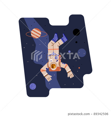 Abstract shape banner with astronaut in outer space, flat vector isolated. Abstract shape banner with astronaut in outer space, flat vector isolated. 89342506