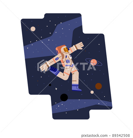 Spaceman in special suit with oxygen balloon flat style 89342508