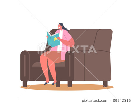 Girl Character Reading Book Sit on Armchair at Home or Library. Kid Studying, Schoolgirl Learning, Read Fairytale Story Girl Character Reading Book Sit on Armchair at Home or Library. Kid Studying, Schoolgirl Learning, Read Fairytale Story 89342516