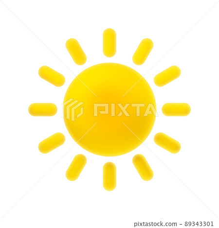3d Cartoon Weather Icon - Sunny. Yellow Sun with Rays Isolated on White Background. Vector Illustration of 3d Render. 3d Cartoon Weather Icon - Sunny. Yellow Sun with Rays Isolated on White Background. Vector Illustration of 3d Render. 89343301