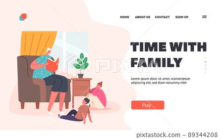 Time with Family Landing Page Template. Granny Reading Book to Grandchildren. Happy Little Boy and Girl Characters Time with Family Landing Page Template. Granny Reading Book to Grandchildren. Happy Little Boy and Girl Characters 89344208