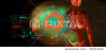 Alien is working with data in Mars orbit. 3D render 89344488