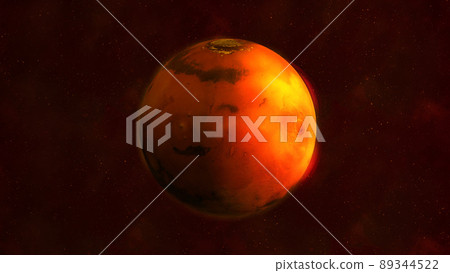 Planet Mars from space showing Elysium Mons and Olympus Mons Planet Mars from space showing Elysium Mons and Olympus Mons 89344522