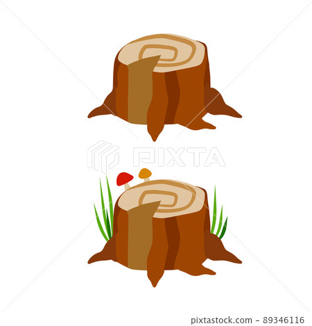 Wood stump, flat vector illustration isolated on white background. Cut tree trunk bottom part. Nature decoration of forest 89346116