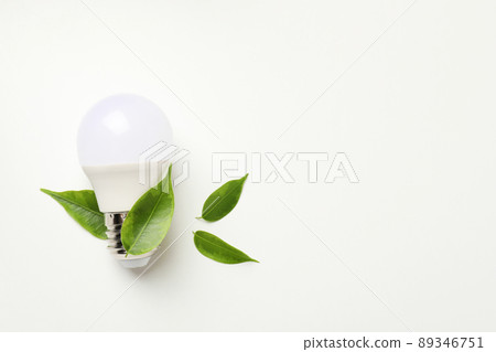 Energy saving bulb with leaves on white background Energy saving bulb with leaves on white background 89346751
