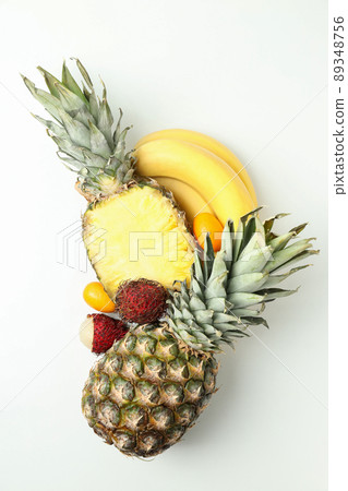 Fresh and ripe exotic fruits on white background 89348756