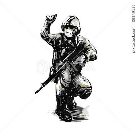 Sketch of soldier at battlefield  89349153