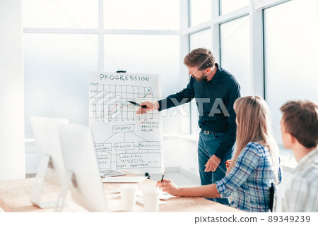 project Manager explaining to employees the new strategy of the company 89349239