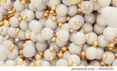 3d render Background of flying colliding white-gold 3d spheres 3d render Background of flying colliding white-gold 3d spheres 89349501