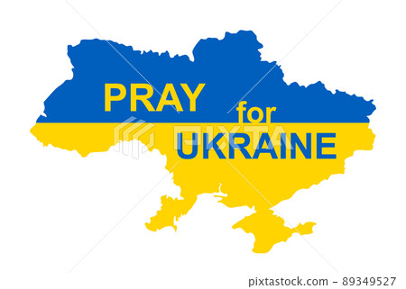 Ukraine national flag in Ukrainian map form - Pray for Ukraine concept, vector illustration 89349527