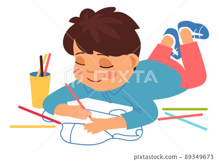 Kid drawing with color pencils. Creative child hobby 89349673