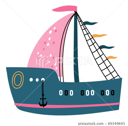Cute ship in decorative baby style. Pink sail boat Cute ship in decorative baby style. Pink sail boat 89349693