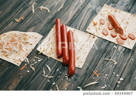 products for the preparation of burrito.photo with copy space 89349907