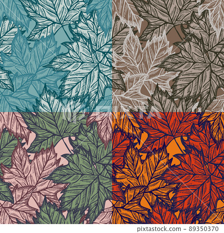 Set season leaves maple engraved seamless pattern. Botanical background with canadian foliage in hand drawn style. Set season leaves maple engraved seamless pattern. Botanical background with canadian foliage in hand drawn style. 89350370