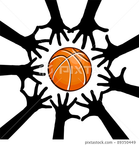 Hands reach for the basketball. Vector illustration 89350449