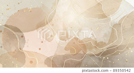 Brown beige and ivory liquid marble watercolor background with gold lines. Pastel elegant earth tone green minimal modern canvas wallpaper with paint brush pattern. Vector illustration 89350542