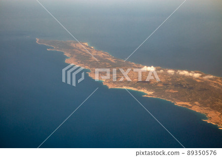Aerial view over the Karpass Peninsula in Cyprus 89350576