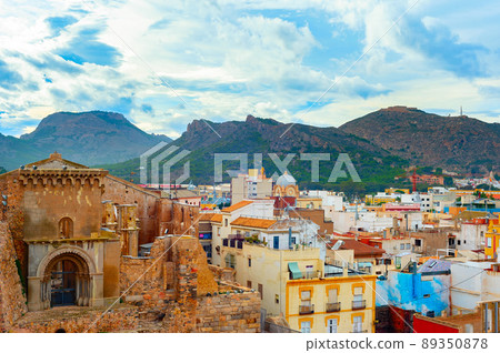 Cityscape mountains houses Cartagena Spain 89350878