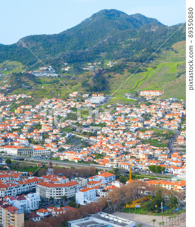 Madeira coast town skyline aerial 89350880