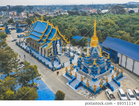 Aerial view of Wat Rong Suea Ten, the Blue Temple, in Chiang Rai, Thailand 89351114