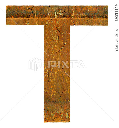 Cracked rusty coarse letter isolated on white background. Cracked rusty coarse letter isolated on white background. 89351129