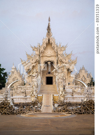 Aerial view of Wat Rong Khun, the white temple, at sunrise, in Chiang Rai, Thailand 89351319