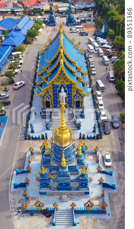 Aerial view of Wat Rong Suea Ten, the Blue Temple, in Chiang Rai, Thailand 89351366