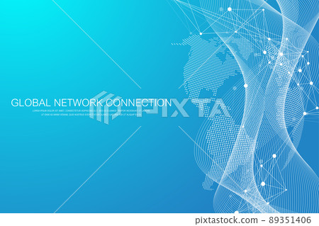 Global network connection concept. Social network communication in the global business. Big data visualization. Internet technology. Vector illustration. 89351406