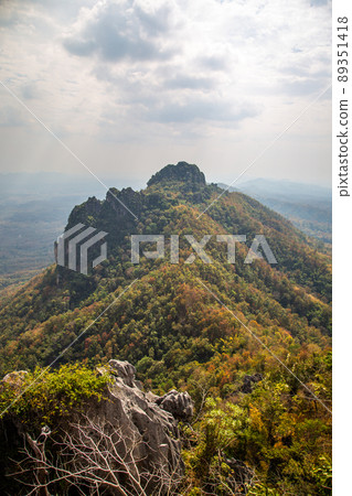 Aerial view of Wat Chaloem Phra Kiat Phrachomklao Rachanusorn, sky pagodas on top of mountain in 89351418