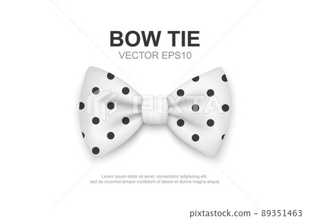 Vector 3d Realistic White Polka Dot Bow Tie Icon Closeup Isolated on White. Silk Glossy Bowtie, Tie Gentleman. Mockup, Design Template. Bow tie for Man. Mens Fashion, Fathers Day Holiday 89351463