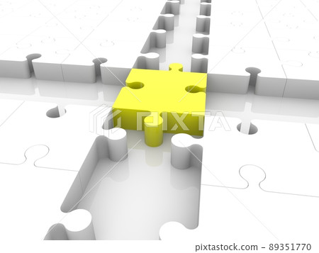 Piece of yellow puzzle in the center of the crossroads Piece of yellow puzzle in the center of the crossroads 89351770
