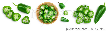 jalapeno peppers isolated on white background. Green chili pepper with clipping path and full depth of field. Set or collection jalapeno peppers isolated on white background. Green chili pepper with clipping path and full depth of field. Set or collection 89351952