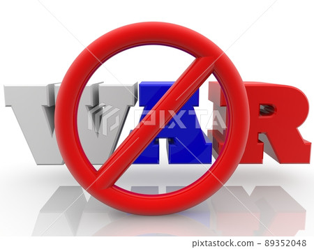 WAR concept with a red prohibition sign in the foreground in the national colors of Russia 89352048