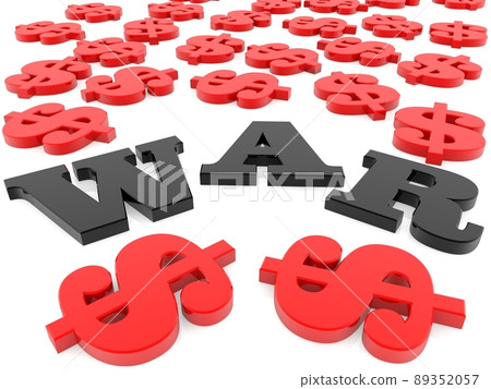 WAR concept in black between red dollar signs 89352057