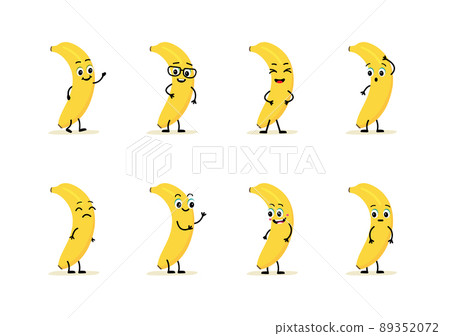 banana character with funny face. Happy cute cartoon emoji set. banana character with funny face. Happy cute cartoon emoji set. 89352072