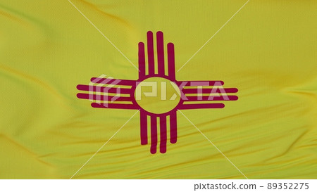 Flag of New Mexico state, region of the United States, waving at wind. 3d rendering 89352275