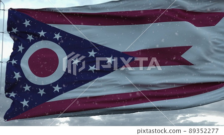 Ohio winter flag with snowflakes background. United States of America. 3d rendering Ohio winter flag with snowflakes background. United States of America. 3d rendering 89352277
