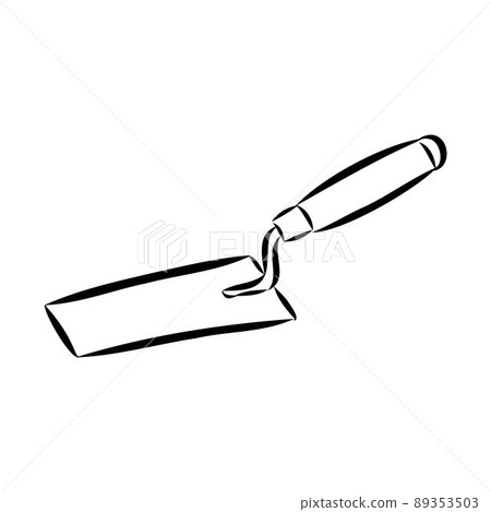 Trowel in doodle style. Isolated outline. Hand drawn vector illustration in black ink on white background. Trowel in doodle style. Isolated outline. Hand drawn vector illustration in black ink on white background. 89353503